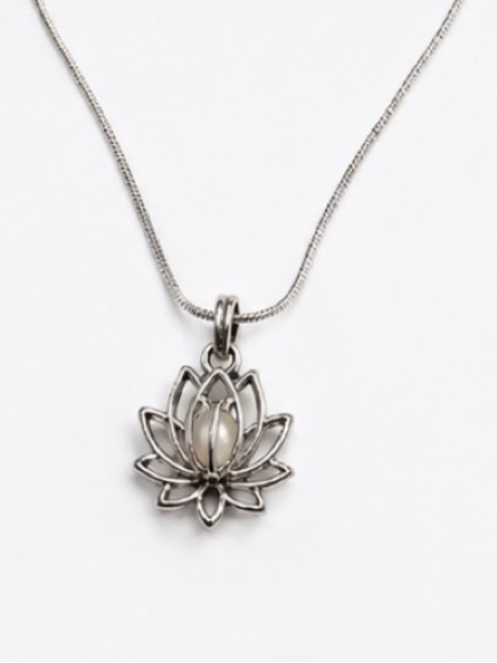Silver Lotus Real Pearl Pendant Necklace - Women Jewelry